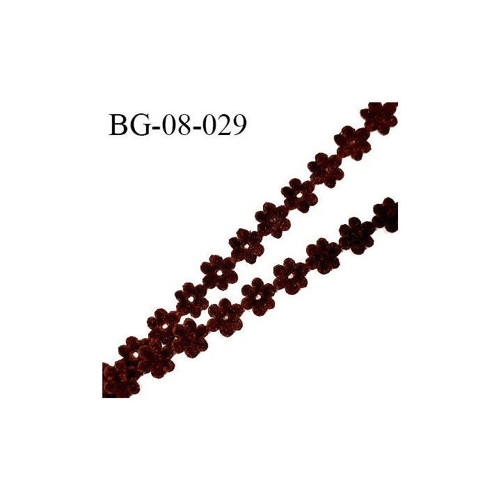 Galon ruban 8 mm motif fleurs style daim ou velours couleur marron prix au mètre