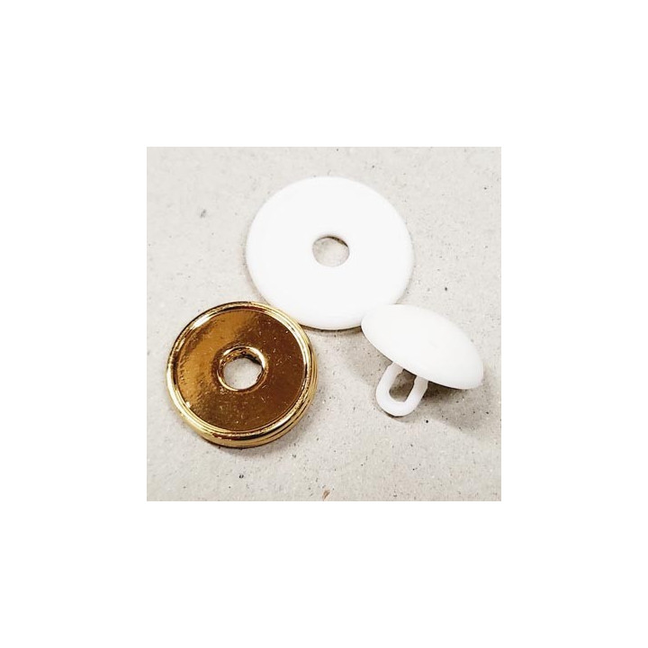 Bouton 27 mm très beau dôme en pvc composé de 3 éléments couleur blanc et or accroche avec un anneau épaisseur 11.5 mm