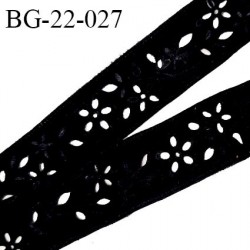Galon ruban 22 mm style daim ou velours doux au toucher couleur noir avec motif floral perforé prix au mètre