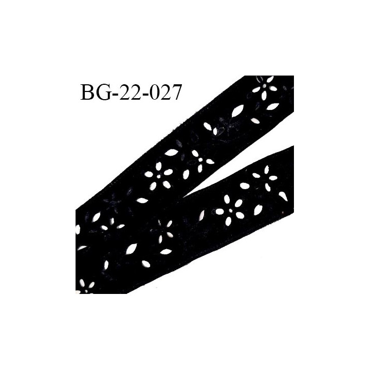 Galon ruban 22 mm style daim ou velours doux au toucher couleur noir avec motif floral perforé prix au mètre