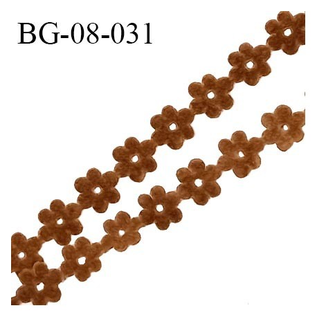 Galon ruban 8 mm motif fleurs style daim ou velours couleur marron prix au mètre