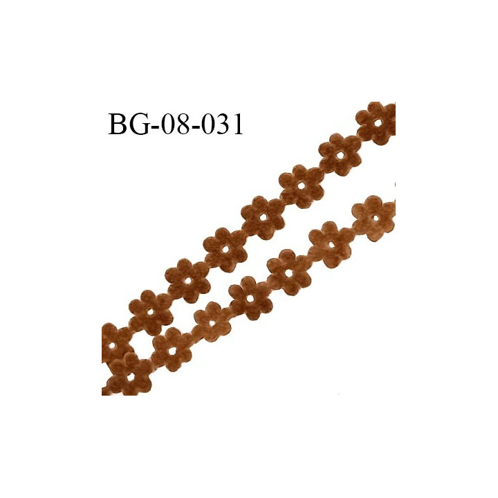 Galon ruban 8 mm motif fleurs style daim ou velours couleur marron prix au mètre