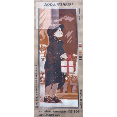 Canevas à broder 25 x 60 cm marque ROYAL PARIS thème LE CADEAU SAINT VALENTIN fabrication française