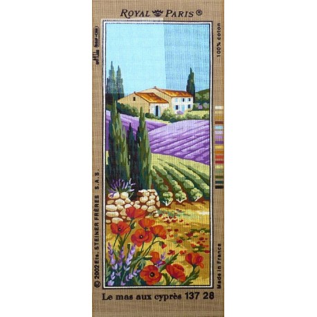 Canevas à broder 25 x 60 cm marque ROYAL PARIS thème le mas aux cyprès fabrication française