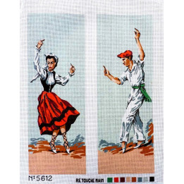 Canevas à broder 50 x 60 cm  thème DANSEURS TRADITIONNELS BASQUES retouché main