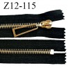 Fermeture zip 12 cm non séparable couleur noir longueur 12 cm largeur 4 cm glissière métal couleur or prix à l'unité