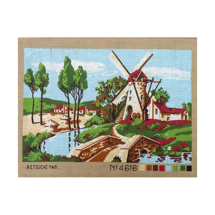 Canevas à broder 40 x 60 cm thème LE MOULIN retouché main