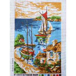 Canevas à broder 40 x 60 cm thème LE PETIT PORT D'ECHOUAGE retouché main made in France