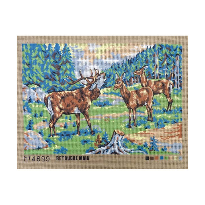 Canevas à broder 40 x 60 cm thème LE BRAME DU CERF retouché à la main