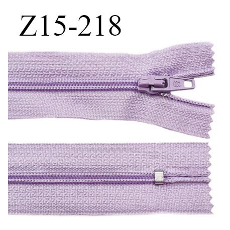 Fermeture zip 15 cm couleur lilas non séparable largeur 2.5 cm glissière nylon largeur 4 mm prix à l'unité
