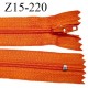 Fermeture zip 15 cm couleur orange non séparable largeur 2.5 cm glissière nylon largeur 4 mm longueur 15 cm prix à l'unité