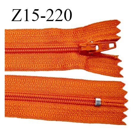 Fermeture zip 15 cm couleur orange non séparable largeur 2.5 cm glissière nylon largeur 4 mm longueur 15 cm prix à l'unité