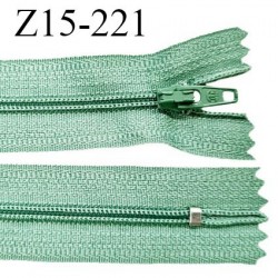 Fermeture zip 15 cm couleur vert non séparable largeur 2.5 cm glissière nylon largeur 4 mm longueur 15 cm prix à l'unité