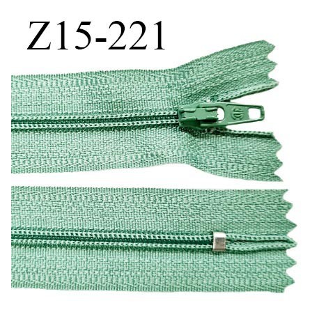 Fermeture zip 15 cm couleur vert non séparable largeur 2.5 cm glissière nylon largeur 4 mm longueur 15 cm prix à l'unité