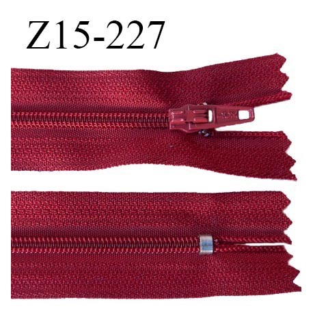 Fermeture zip 15 cm couleur rouge foncé non séparable largeur 2.5 cm glissière nylon largeur 4 mm longueur 15 cm prix à l'unité