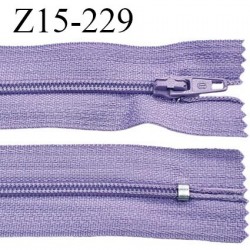 Fermeture zip 15 cm couleur parme lilas non séparable largeur 2.5 cm glissière nylon largeur 4 mm longueur 15 cm prix à l'unité