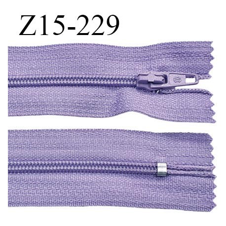 Fermeture zip 15 cm couleur parme lilas non séparable largeur 2.5 cm glissière nylon largeur 4 mm longueur 15 cm prix à l'unité