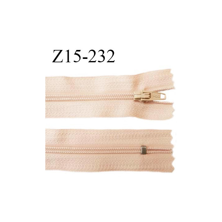 Fermeture zip 15 cm couleur rosé chair clair non séparable largeur 2.5 cm glissière nylon largeur 4 mm prix à l'unité
