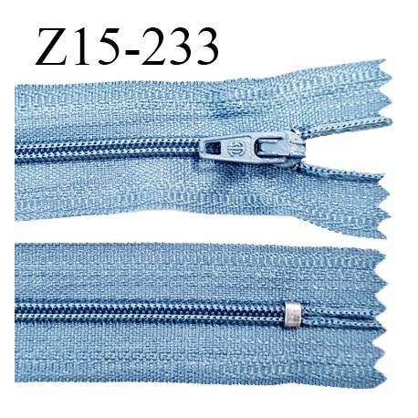 Fermeture zip 15 cm couleur bleu non séparable largeur 2.5 cm glissière nylon largeur 4 mm longueur 15 cm prix à l'unité