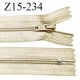 Fermeture zip 15 cm couleur beige non séparable largeur 2.5 cm glissière nylon largeur 4 mm longueur 15 cm prix à l'unité