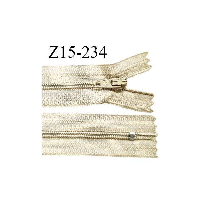 Fermeture zip 15 cm couleur beige non séparable largeur 2.5 cm glissière nylon largeur 4 mm longueur 15 cm prix à l'unité