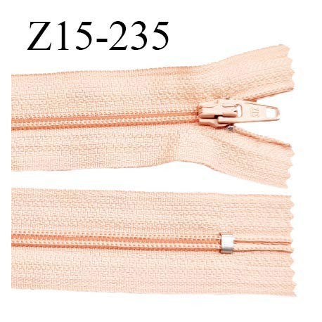 Fermeture zip 15 cm couleur saumon clair non séparable largeur 2.5 cm glissière nylon largeur 4 mm longueur 15 cm prix à l'unité