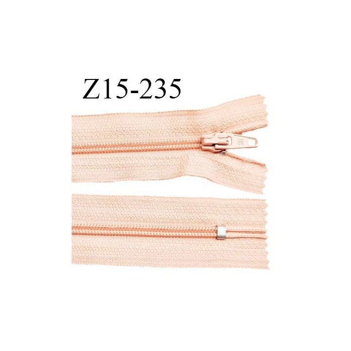 Fermeture zip 15 cm couleur saumon clair non séparable largeur 2.5 cm glissière nylon largeur 4 mm longueur 15 cm prix à l'unité