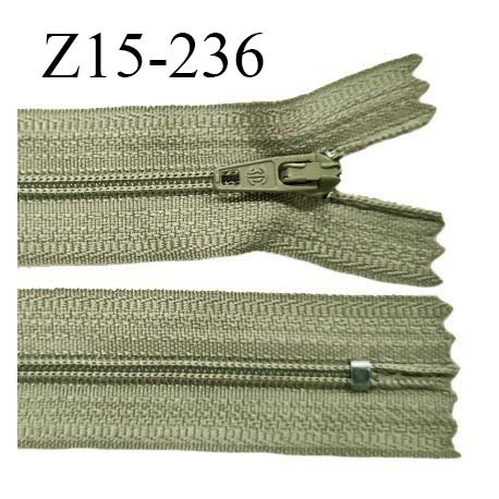 Fermeture zip 15 cm couleur kaki clair non séparable largeur 2.5 cm glissière nylon largeur 4 mm longueur 15 cm prix à l'unité