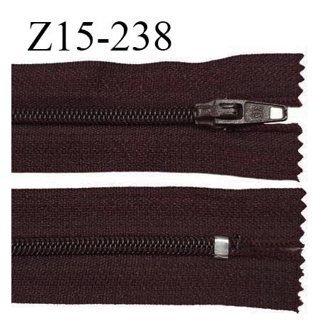 Fermeture zip 15 cm couleur prune foncé non séparable largeur 2.5 cm glissière nylon largeur 4 mm longueur 15 cm prix à l'unité