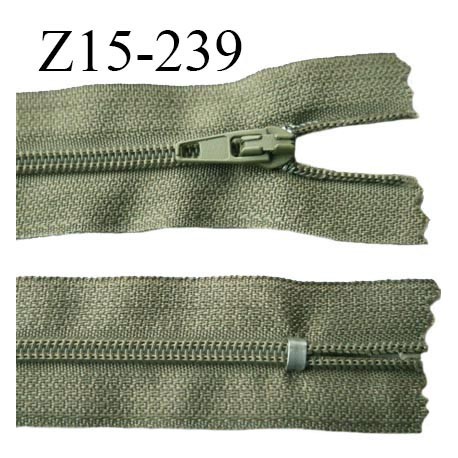 Fermeture zip 15 cm couleur kaki non séparable largeur 2.5 cm glissière nylon largeur 4 mm longueur 15 cm prix à l'unité