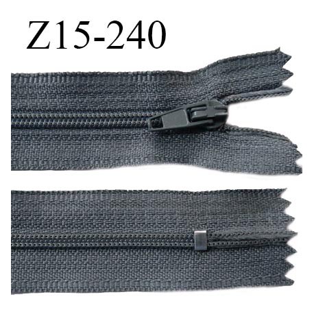 Fermeture zip 15 cm couleur gris non séparable largeur 2.5 cm glissière nylon largeur 4 mm longueur 15 cm prix à l'unité