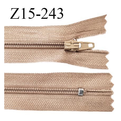 Fermeture zip 15 cm couleur beige sépia non séparable largeur 2.5 cm glissière nylon largeur 4 mm longueur 15 cm prix à l'unité