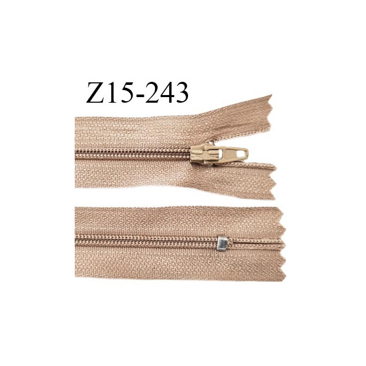 Fermeture zip 15 cm couleur beige sépia non séparable largeur 2.5 cm glissière nylon largeur 4 mm longueur 15 cm prix à l'unité