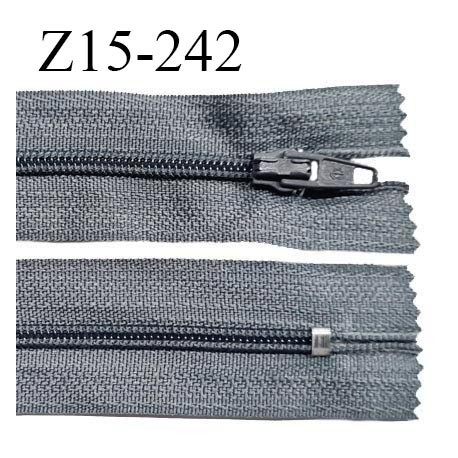 Fermeture zip 15 cm couleur gris bleuté non séparable largeur 2.5 cm glissière nylon largeur 4 mm longueur 15 cm prix à l'unité