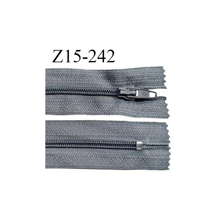 Fermeture zip 15 cm couleur gris bleuté non séparable largeur 2.5 cm glissière nylon largeur 4 mm longueur 15 cm prix à l'unité