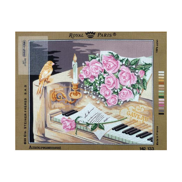 Canevas à broder 45 x 60 cm marque ROYAL PARIS thème AMOUREUSEMENT fabrication française