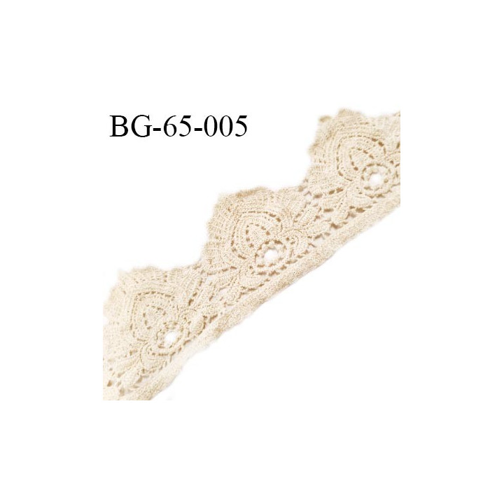 Ruban guipure 65 mm crochet couleur beige largeur 65 mm prix au mètre