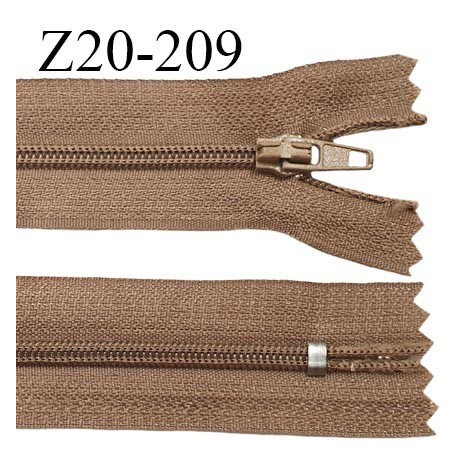 Fermeture zip 20 cm non séparable couleur marron glissière nylon invisible largeur 5 mm longueur 20 cm prix à l'unité