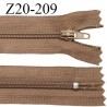 Fermeture zip 20 cm non séparable couleur marron glissière nylon invisible largeur 5 mm longueur 20 cm prix à l'unité
