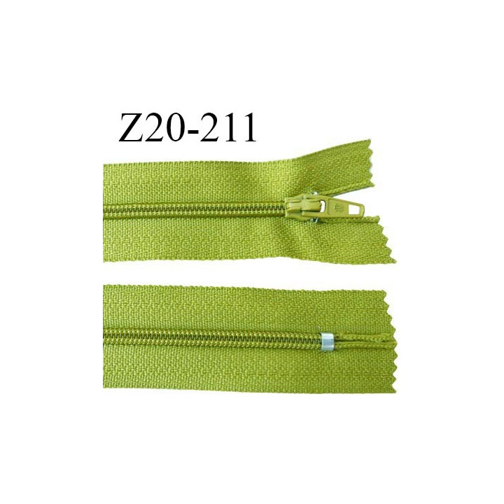 Fermeture zip 20 cm non séparable couleur vert glissière nylon invisible largeur 5 mm longueur 20 cm prix à l'unité