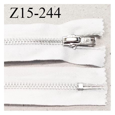 Fermeture zip 15 cm non séparable couleur blanc longueur 15 cm largeur 4 cm glissière métal couleur argent prix à l'unité