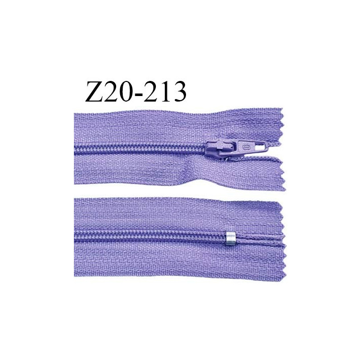 Fermeture zip 20 cm non séparable couleur lavande glissière nylon invisible largeur 5 mm longueur 20 cm prix à l'unité