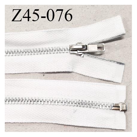 Fermeture zip 45 cm couleur blanc longueur 45 cm largeur 3 cm non séparable glissière métal largeur 5 mm prix à l'unité