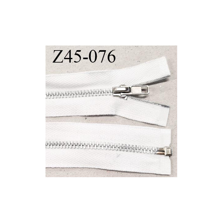 Fermeture zip 45 cm couleur blanc longueur 45 cm largeur 3 cm non séparable glissière métal largeur 5 mm prix à l'unité