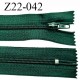 Fermeture zip 22 cm à glissière couleur vert anglais non séparable zip nylon largeur du zip 6 mm longueur 22 cm prix à l'unité