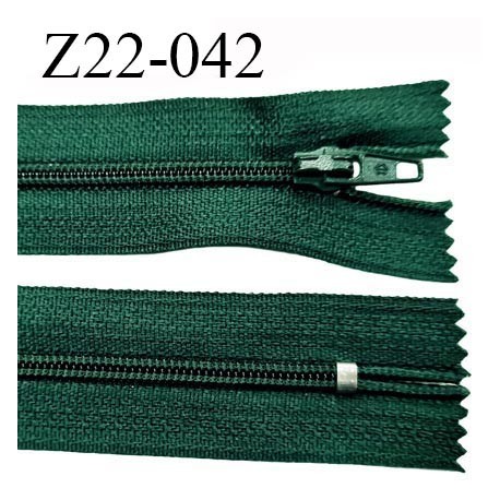 Fermeture zip 22 cm à glissière couleur vert anglais non séparable zip nylon largeur du zip 6 mm longueur 22 cm prix à l'unité