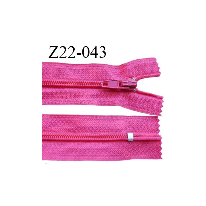 Fermeture zip 22 cm à glissière couleur rose fuschia non séparable zip nylon largeur du zip 6 mm longueur 22 cm prix à l'unité