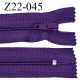 Fermeture zip 22 cm à glissière couleur violet indigo non séparable zip nylon largeur du zip 6 mm longueur 22 cm prix à l'unité