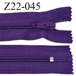 Fermeture zip 22 cm à glissière couleur violet indigo non séparable zip nylon largeur du zip 6 mm longueur 22 cm prix à l'unité