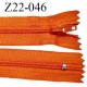 Fermeture zip 22 cm à glissière couleur orange non séparable zip nylon largeur du zip 6 mm longueur 22 cm prix à l'unité